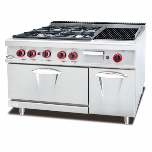 Gas range with 4 burner & lava rock grill & oven GH-799A